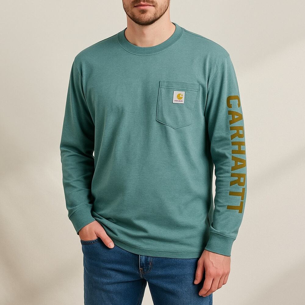 Carhartt Loose Fit Long Sleeve Pocket Logo Work Shirt Green Men’s Medium NWOT